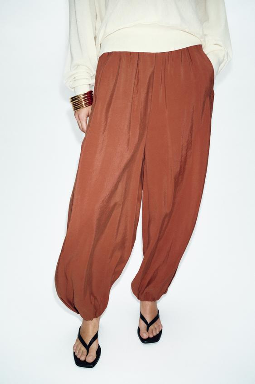 ZARA БРЮКИ-БАЛЛОНЫ С ЭЛАСТИЧНЫМ ПОЯСОМ. ЧЕРЕПИЧНЫЙ