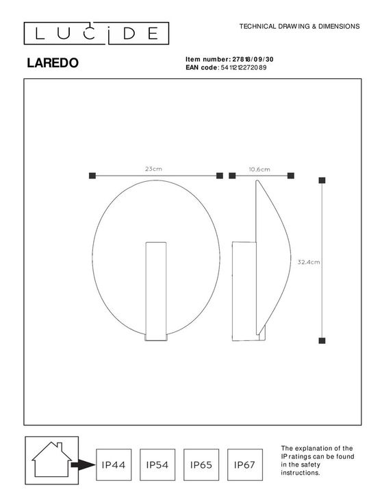 Уличный настенный светодиодный светильник Lucide Laredo 27818/09/30