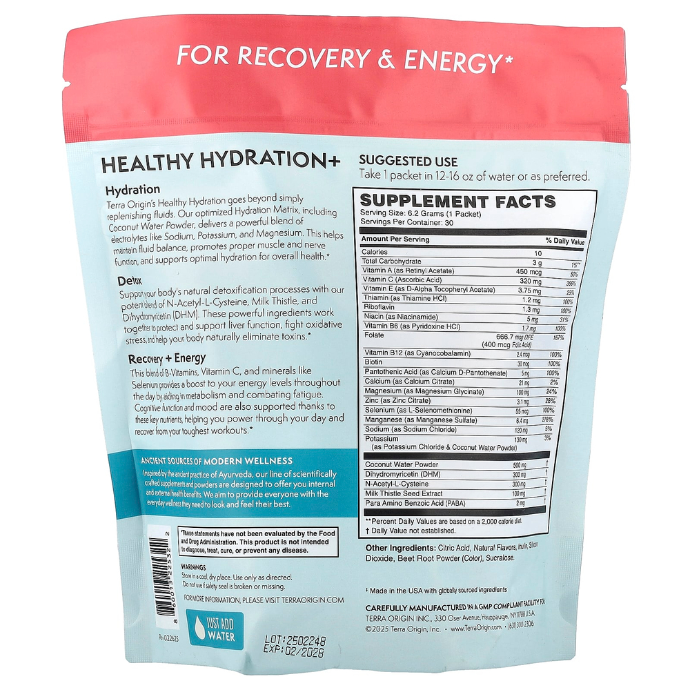 Terra Origin, Healthy Hydration+, Lemonberry Wave, добавка On the Go, 30 пакетиков по 6,2 г (0,22 унции)