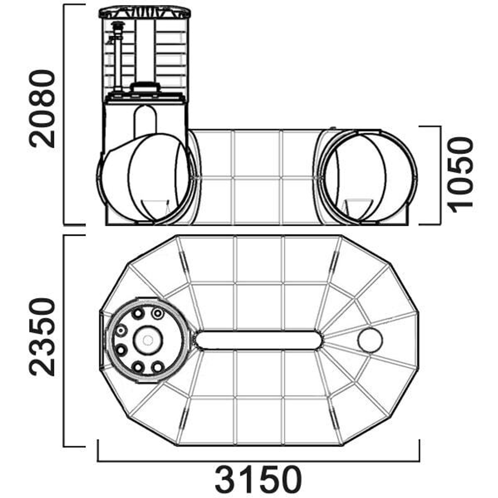 Резервуар О-образный 4500 л для подземного хранения дизельного топлива, с увеличенной высотой горловины Анион 4500 л. горизонтальный (3150x2350x2080см;черный) - арт.559484