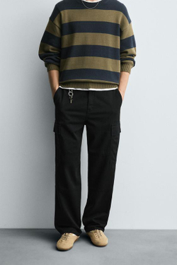 ZARA БРЮКИ-КАРГО STRAIGHT FIT, ЧЕРНЫЙ