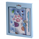 Блокнот в футляре, 19,5 см * 22,5 см , гребень, Alingar, ламинация, конгрев, эффект 3D, замочек, 46 л., клетка, "Лапки", голубой