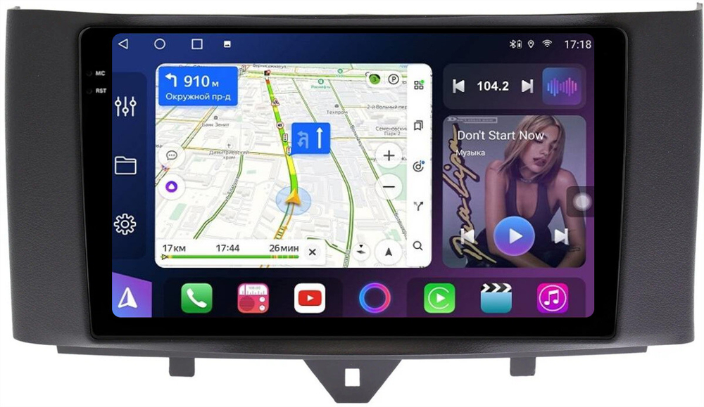 Магнитола для Smart ForTwo W451 2010-2015 - FarCar BM9-2K-9653F1 монитор 9.5" 2K QLED на Android 14, TS10, 4+32Гб, CarPlay, 4G SIM-слот