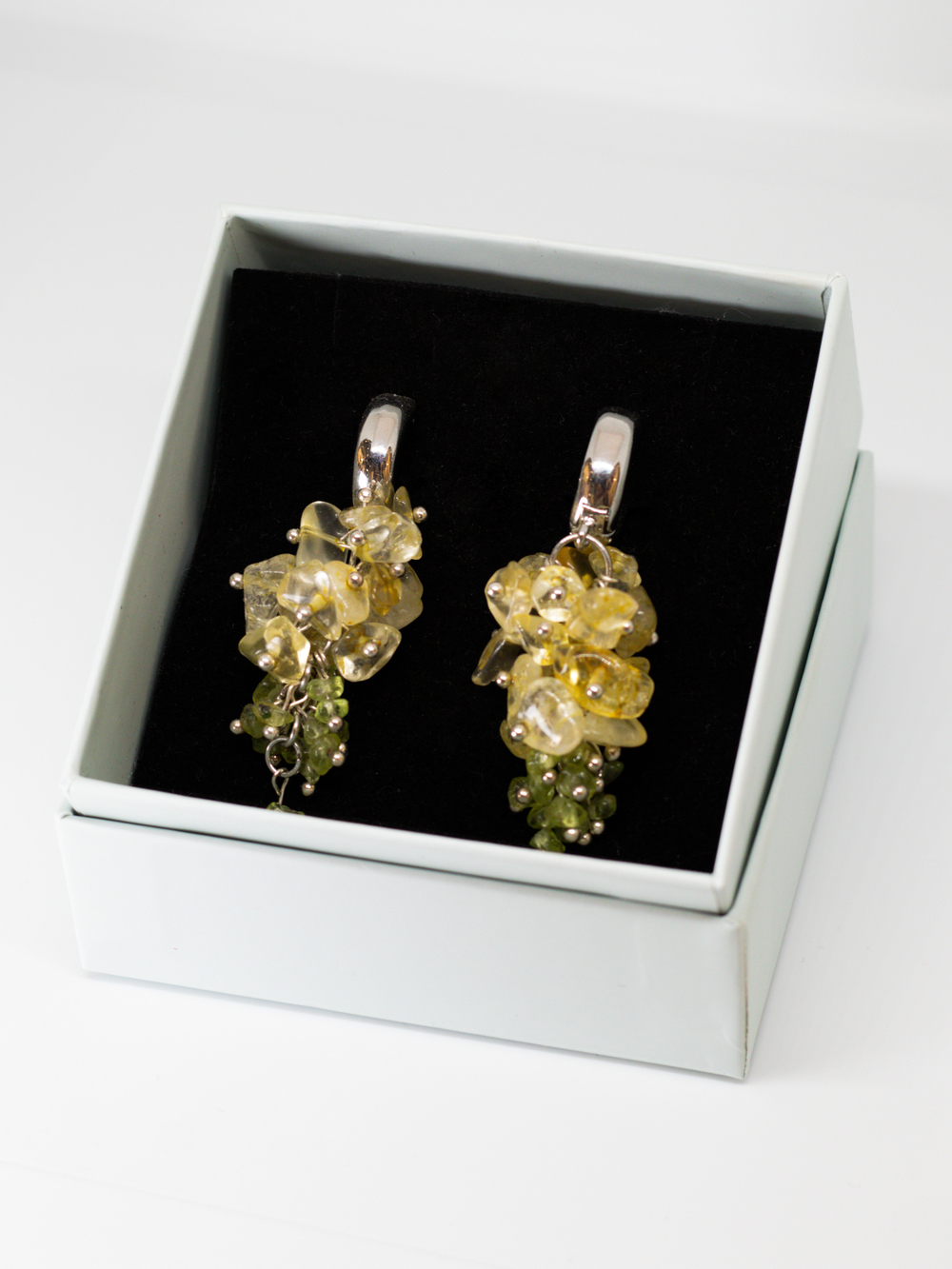 Серьги из хризолита и цитрина