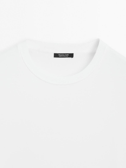 Massimo Dutti Футболка из хлопка с длинными рукавами, натуральный, кремовый