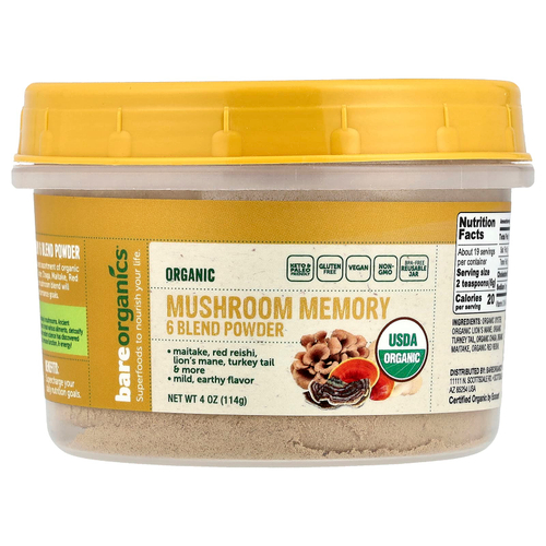 BareOrganics, Органическая смесь грибов Memory 6, порошок, 114 г (4 унции)