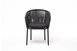 "Бордо" стул плетеный из роупа, каркас алюминий темно-серый (RAL7024) шагрень, роуп серый 15мм, ткань темно-серая 027