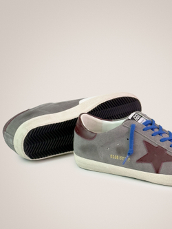Men's Super-Star LTD in grey suede with brown leather star and brown leather heel
