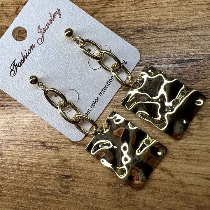 Серьги "Цепи" овальные 3 звена с подвеской прямоугольник металл золотистый желтый