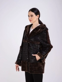 Дубленка женская натуральная с капюшоном оверсайз Турция