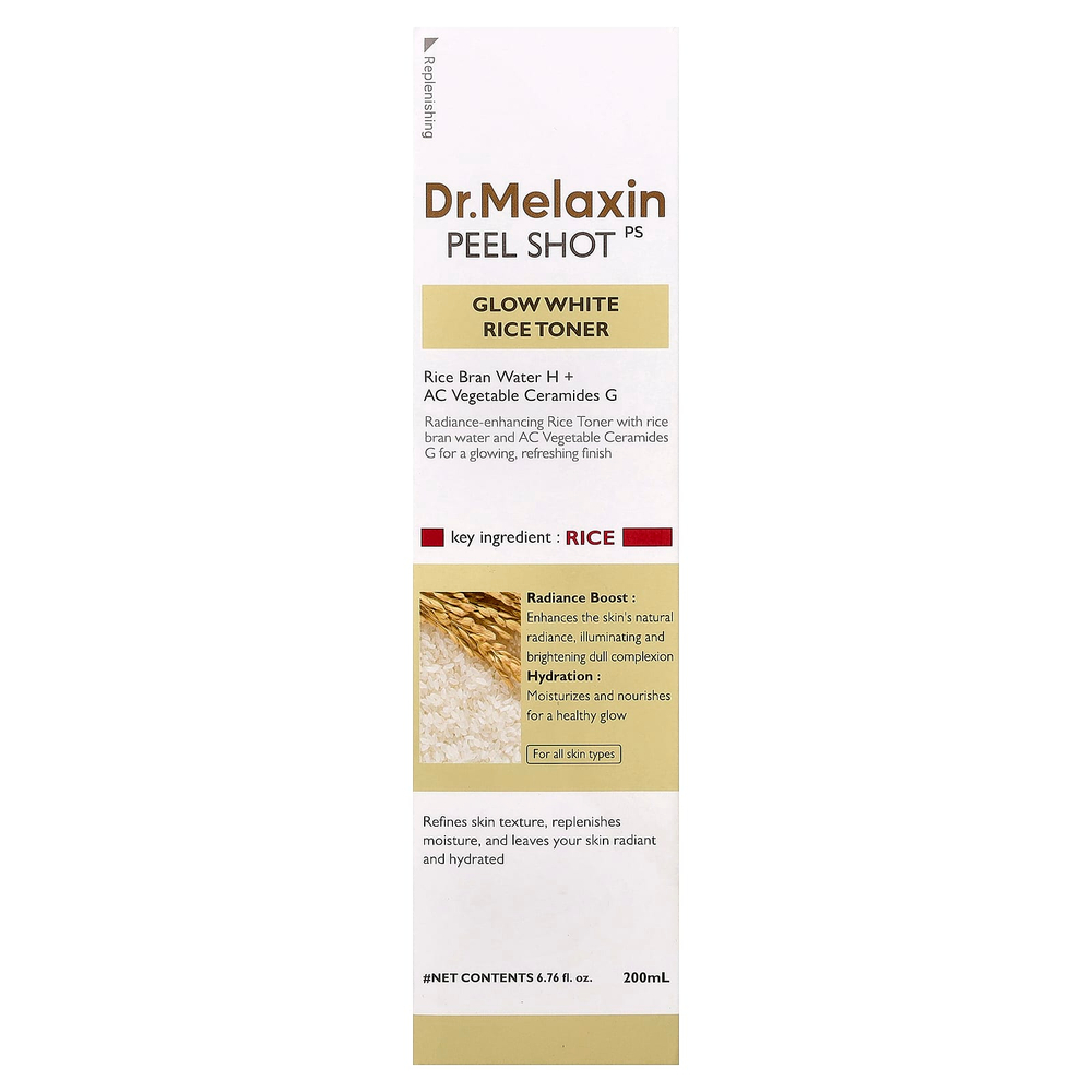 Dr.Melaxin, Peel Shot Glow, тоник с белым рисом, для всех типов кожи, 200 мл (6,76 жидк. унции)