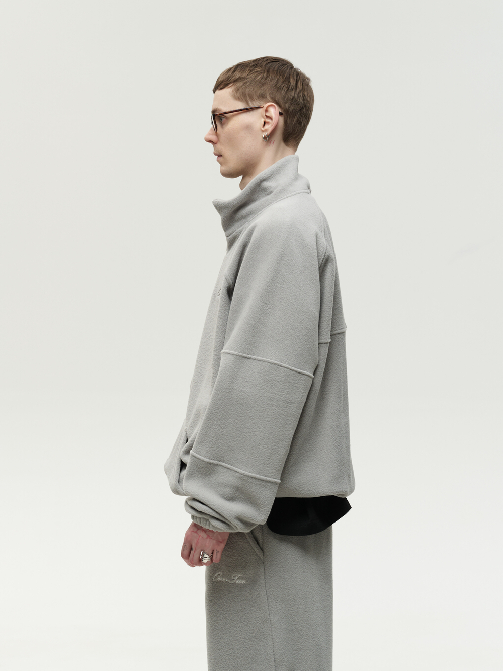 Drawstring Half-Zipped Sweatshirt Grey