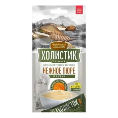 Деревенские лакомства "Холистик Премьер "Нежное пюре из утки с икрой летучей рыбы" для кошек