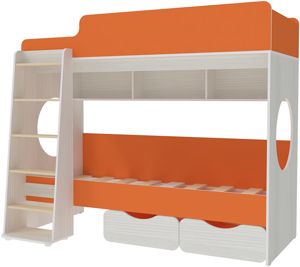 Двухъярусная кровать КарИВи Легенда 7.1 Белое Дерево Оранжевый