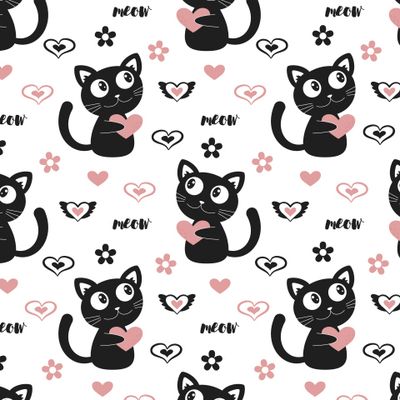 Черные котики с сердечками