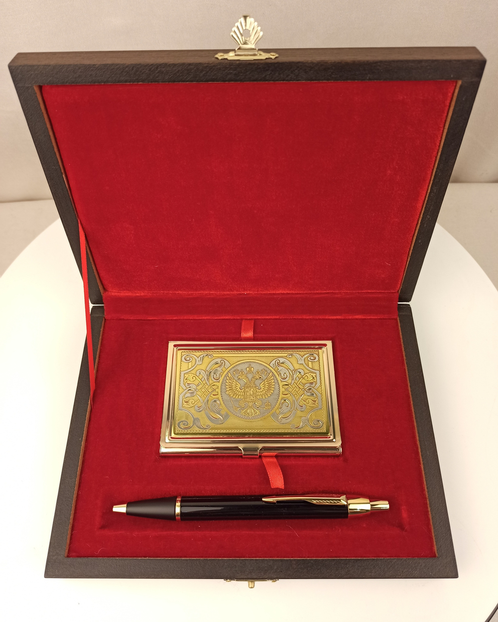 Набор "Гербовый" №17 визитница (Златоуст), ручка Паркер