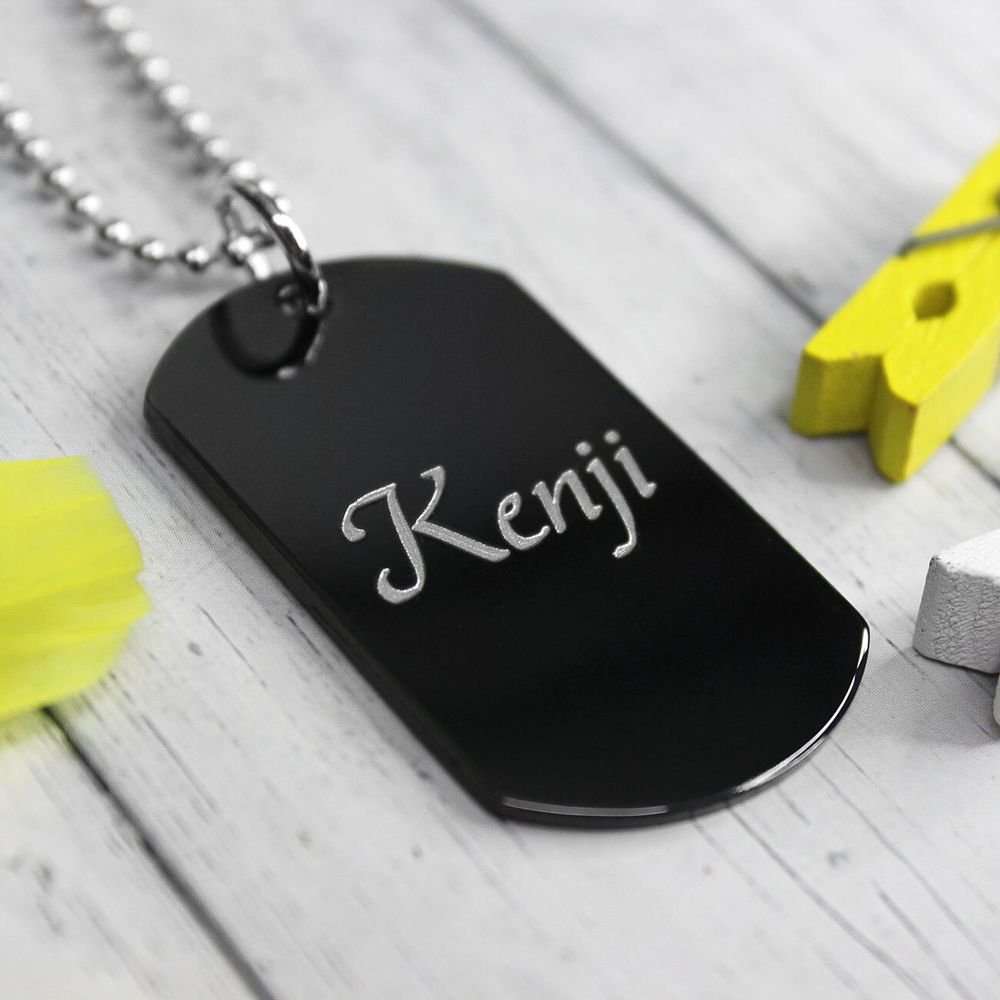 Чёрный стальной титановый жетон с гравировкой на заказ