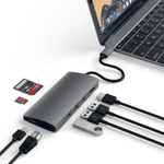USB-Хаб Satechi Multiport V2 (USB-C) (ST-TCMA2) Подключение: встроенный кабель USB-C. Порты: USB-C (PD 3.1 115 Вт), USB-A 3.2 Gen 2, 2 USB-A 3.2 Gen 1, microSD, SD, HDMI (до 4K 60 Гц), Gigabit Ethernet