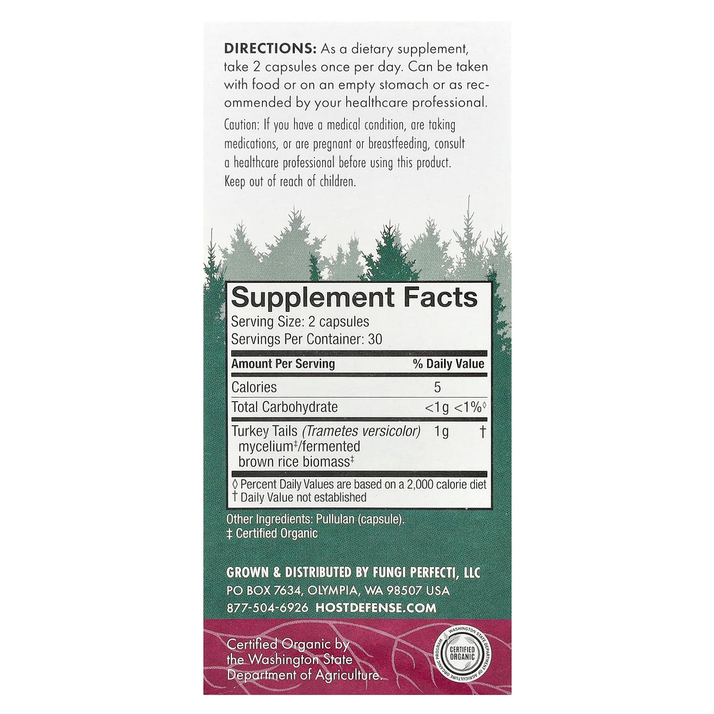 Host Defense, Mushrooms ™, хвост индейки, 60 капсул (0,5 г в 1 капсуле)