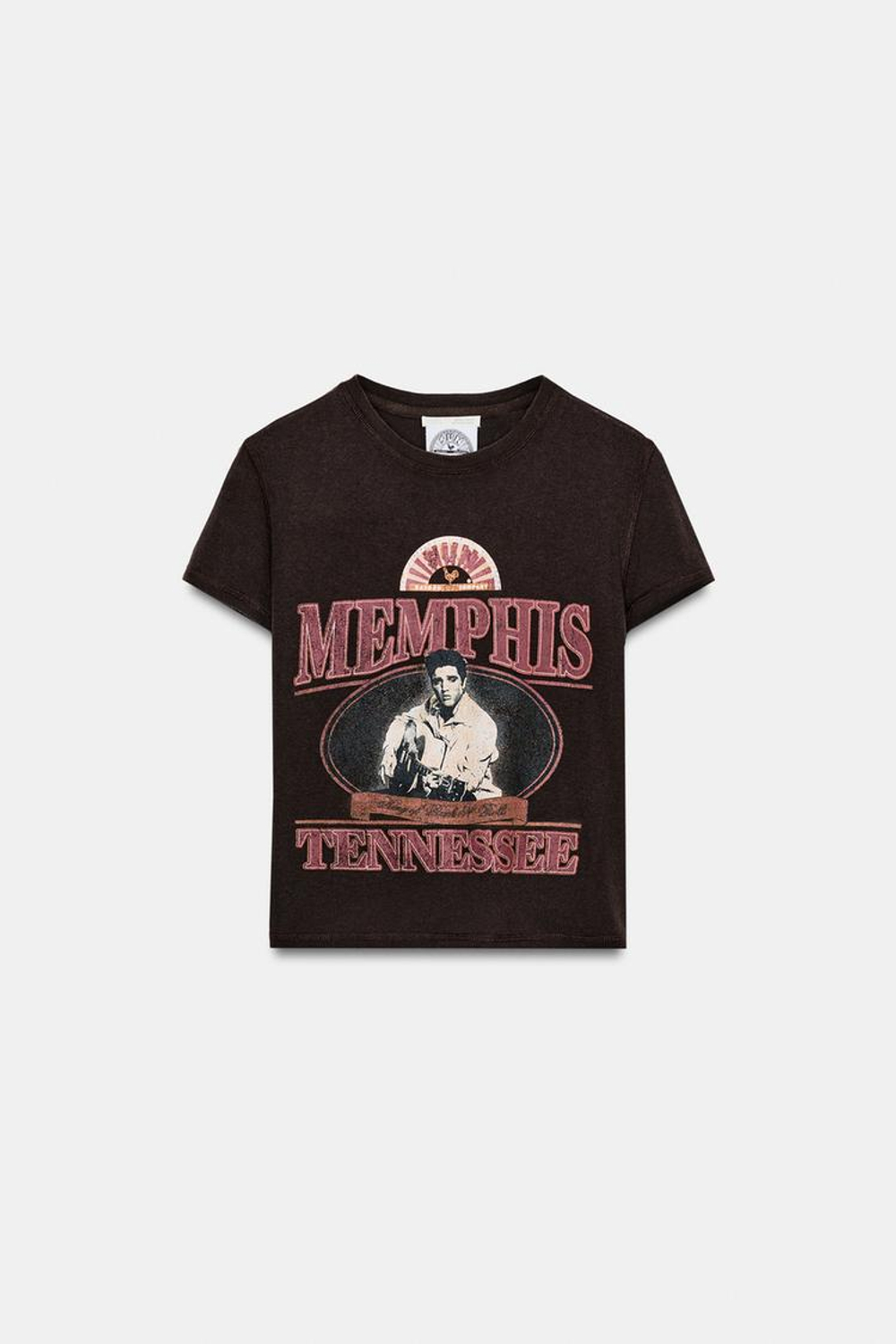 ZARA ФУТБОЛКА ЭЛВИС С КОРОТКИМ РУКАВОМ, ШОКОЛАДНЫЙ