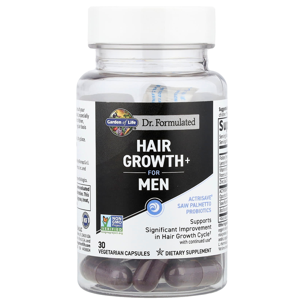 Garden of Life, Hair Growth+, для мужчин, 30 вегетарианских капсул
