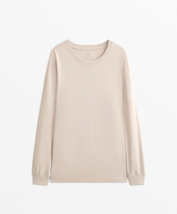 Oysho Длинная футболка из смесового хлопка, овсяный