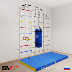 Шведская стенка Sv Sport усиленная 61370 (Турник стандарт/Канат/Кольца/Цепь/Мешок 30кг/Мат 2м/Канатный лаз)