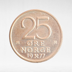 Norway, 25 Øre - Olav V, 1977, VF