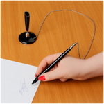 Ручка шариковая OfficeSpace на подставке, металлическая цепочка, черный корпус, синие чернила