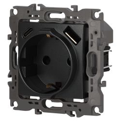 Розетка ЭРА Серия 12 12-4108-12 2P+E 16A-250В со шторками с USB type-A+C 5В-3А графит