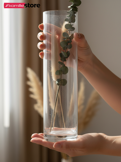 Ваза колба для цветов 6х25 см. стеклянная