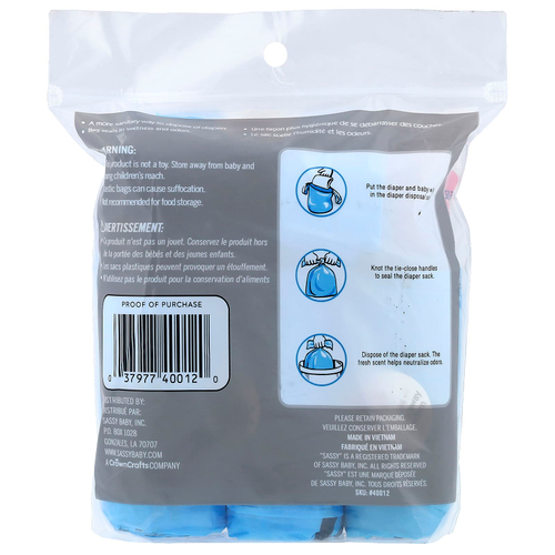 Sassy, Одноразовые мешки для подгузников, 100 мешков, рулоны по 4–25 штук