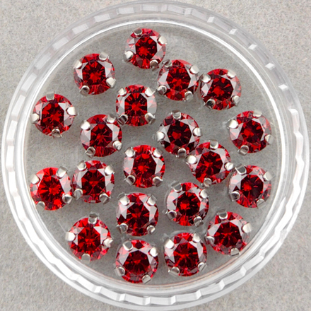 Фианиты шатоны в оправах, Garnet/Platinum