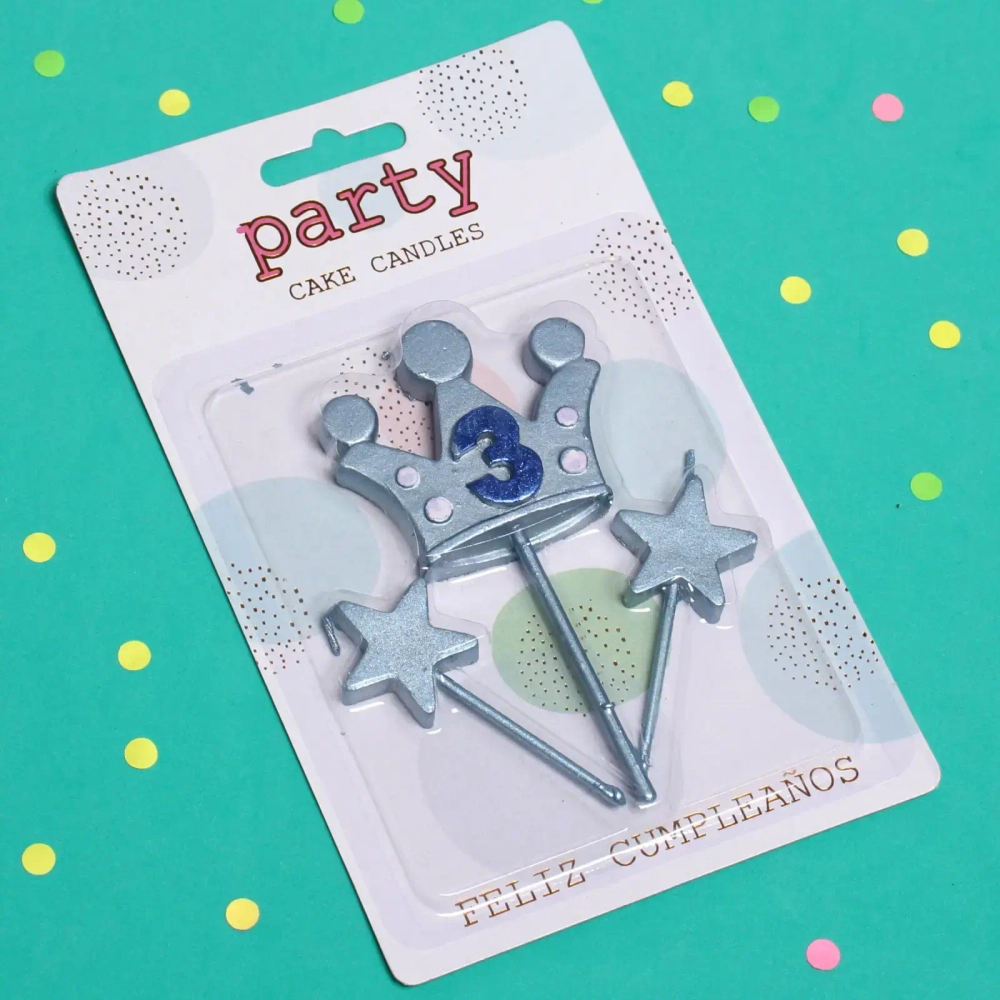 Свечи для торта Цифра Король желаний «3», голубой