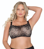 Бюстгальтер-топ plus size из кружевного полотна с цветочным рисунком (Размер: 105E) (Цвет: черный)