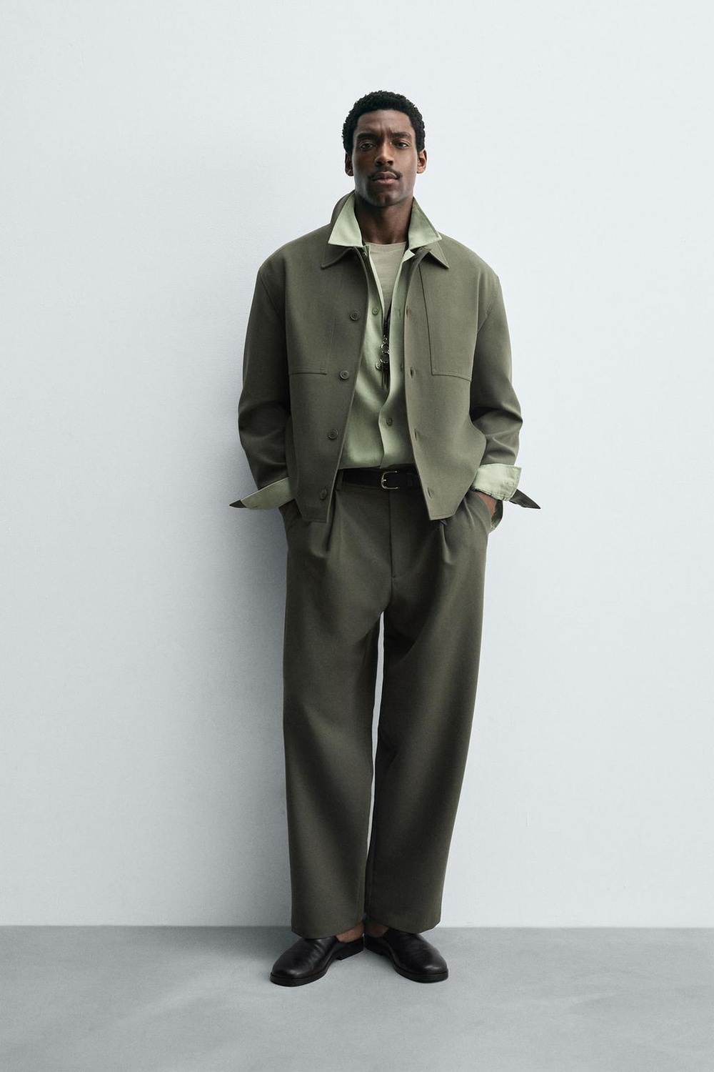 ZARA КУРТКА-РУБАШКА BOXY FIT, ЗЕЛЕНЫЙ