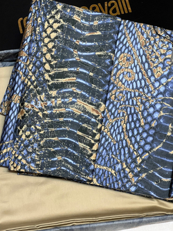 Постельное белье 2 спальное евро Roberto Cavalli Wild Damasco синее с золотом