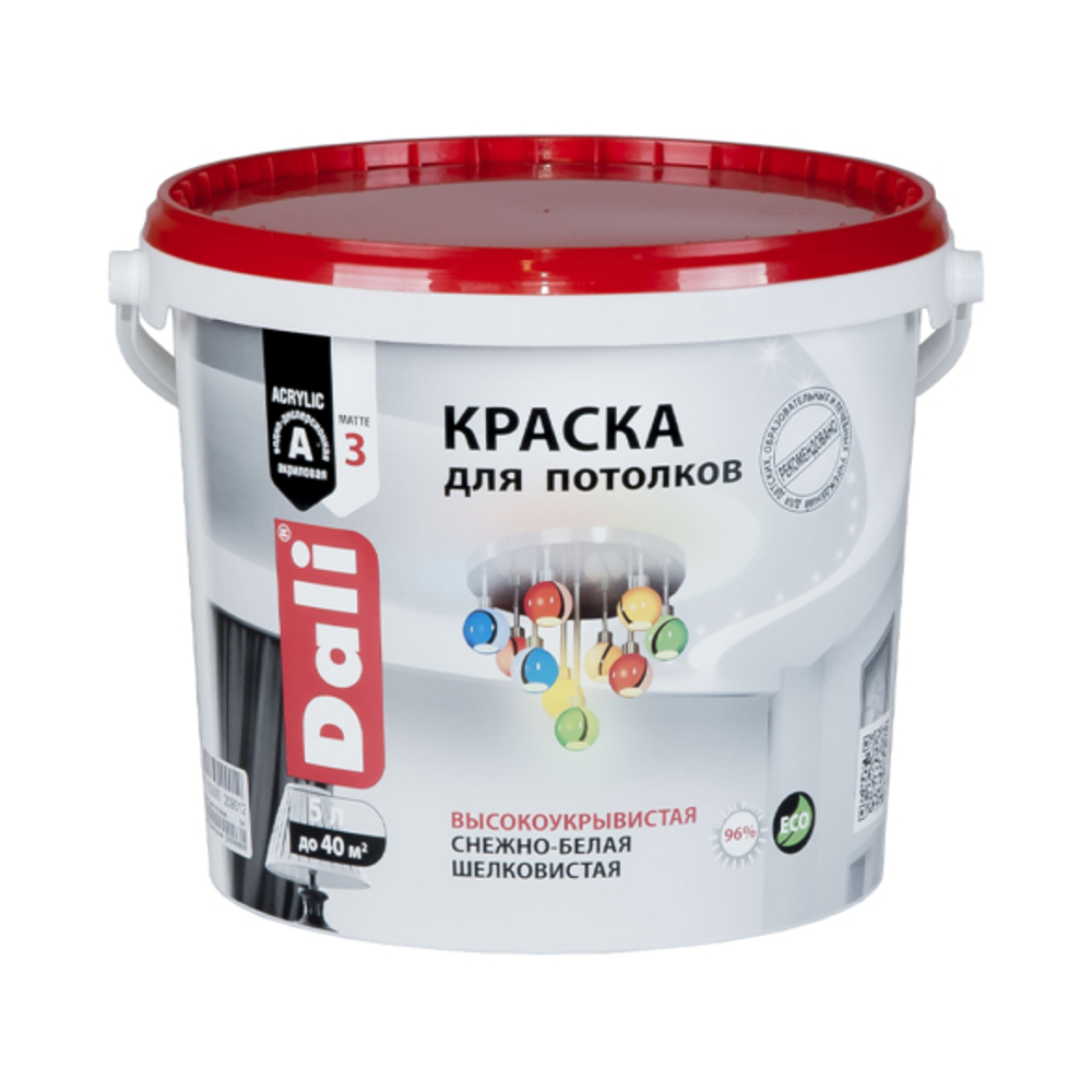 КРАСКА АКРИЛОВАЯ "DALI" ДЛЯ ПОТОЛКОВ СНЕЖНО-БЕЛАЯ  5 Л (1) "РОГНЕДА"