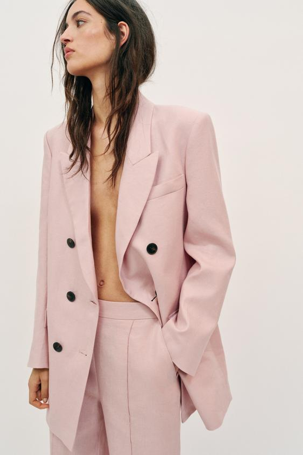 ZARA ПРЯМЫЕ БРЮКИ ИЗ 100% ЛЬНА, ТЕЛЕСНО-РОЗОВЫЙ