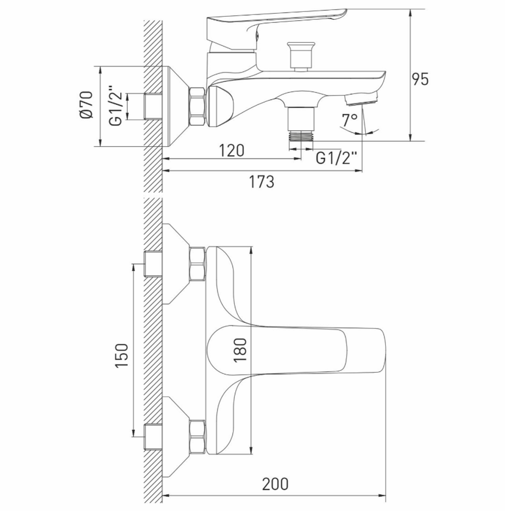 Смеситель для ванны 35k MIXLINE ML26-01 "Life"