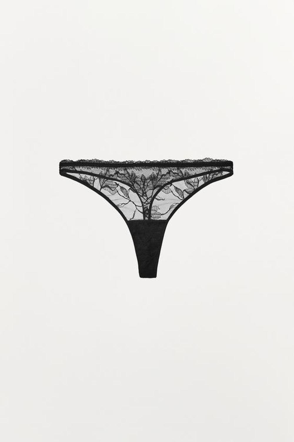 ZARA ТРУСЫ ТАНГА С ЦВЕТОЧНОЙ ВЫШИВКОЙ, ЧЕРНЫЙ