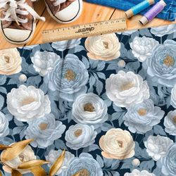 Ткань Ниагара Софт пастельные пионы на темном фоне