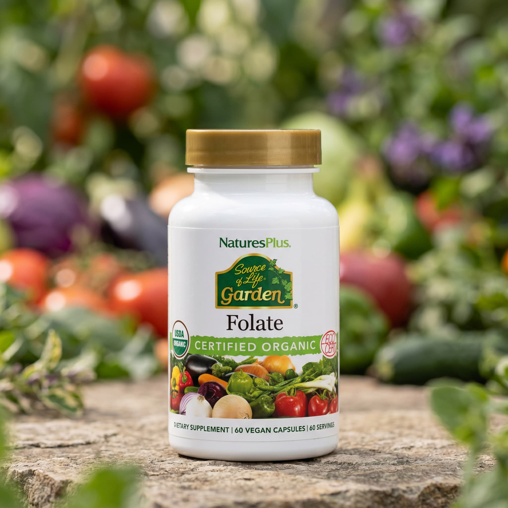 NaturesPlus, Source of Life®, Garden, фолат, 60 веганских капсул