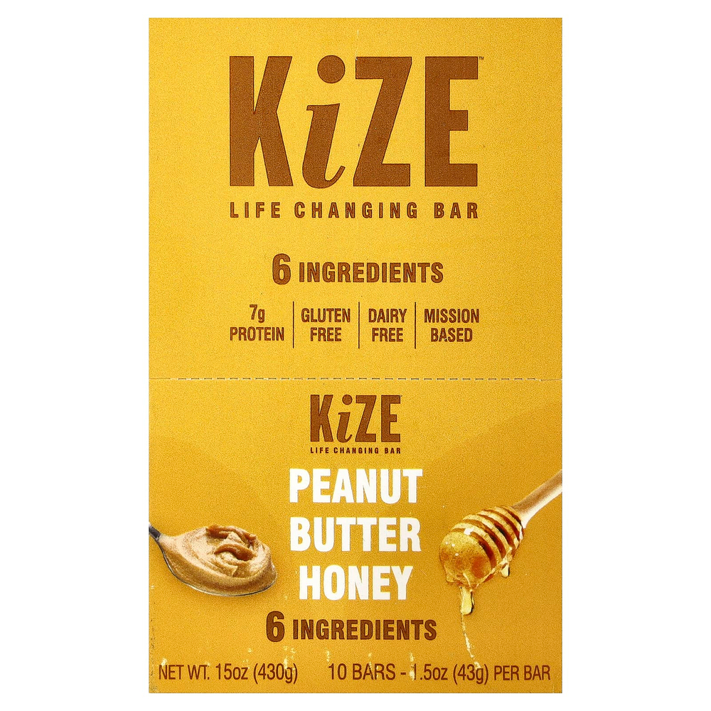 KiZE Life Changing Bar, арахисовая паста и мед, 10 батончиков, 43 г (1,5 унции) каждый