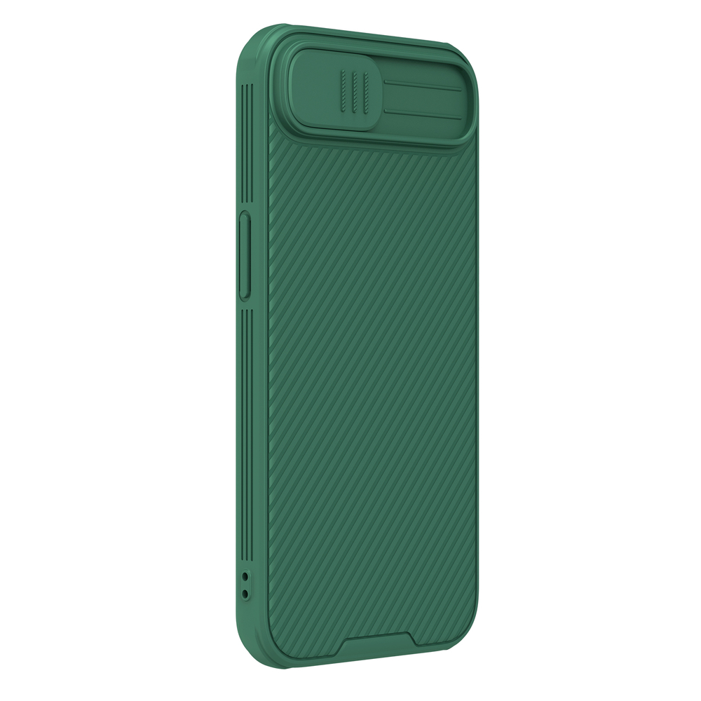 Чехол усиленный зеленого цвета (Dark Green) с защитной шторкой для камеры от Nillkin на iPhone 16e, серия CamShield Pro Case