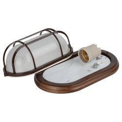 Светильник ЭРА НБО 04-60-022 Кантри дерево/стекло решетка IP54 E27 max 60Вт 232х140 овал орех | Светильники ЖКХ РБ