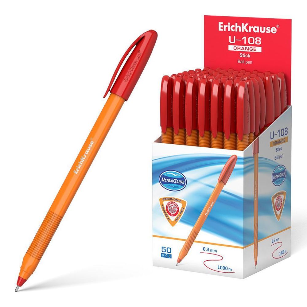 Ручка шариковая 1.0мм, красная &quot;U-108 Orange Stick&quot; (ErichKrause)