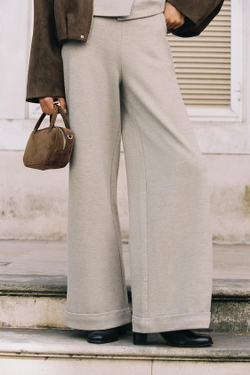 ZARA ШИРОКИЕ БРЮКИ ИЗ САРЖИЕВЫЙ, КАМЕННО-СЕРЫЙ