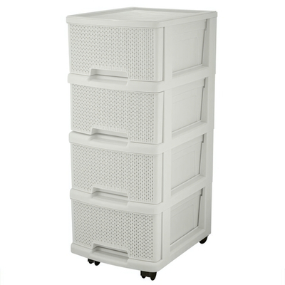 Комод Keeplex Ajur с ящиками на колесиках четырехсекционный компакт 37х30х69см белое облако