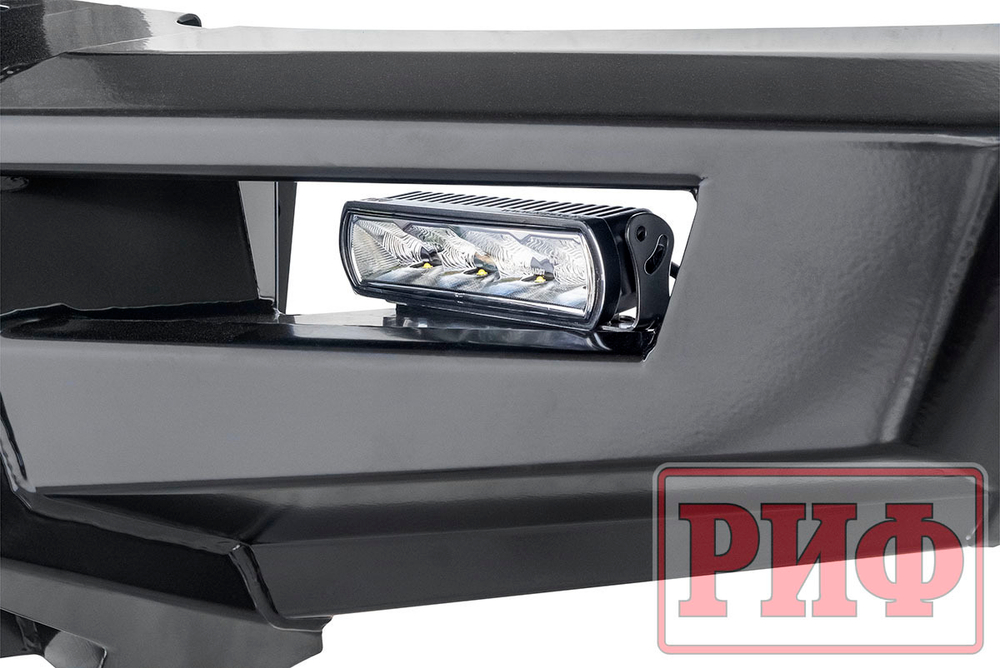 Бампер силовой передний Mitsubishi Pajero Sport 2015-2020 с доп. фарами (арт. B0205) и защитой бачка омывателя РИФ